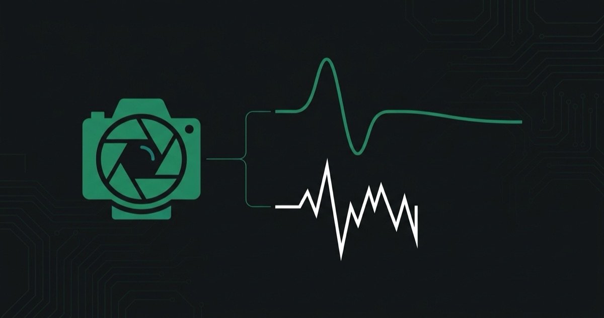 A camera icon splitting into a smooth graceful signal and a jagged abrupt one, illustrating a clean SIGINT shutdown versus a forced SIGKILL