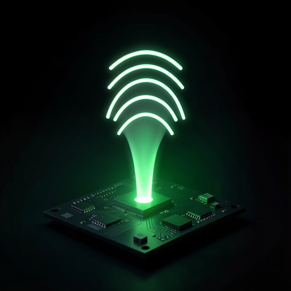Abstract OTA firmware update being received by a custom Jetson carrier board — A/B update mechanism visualization