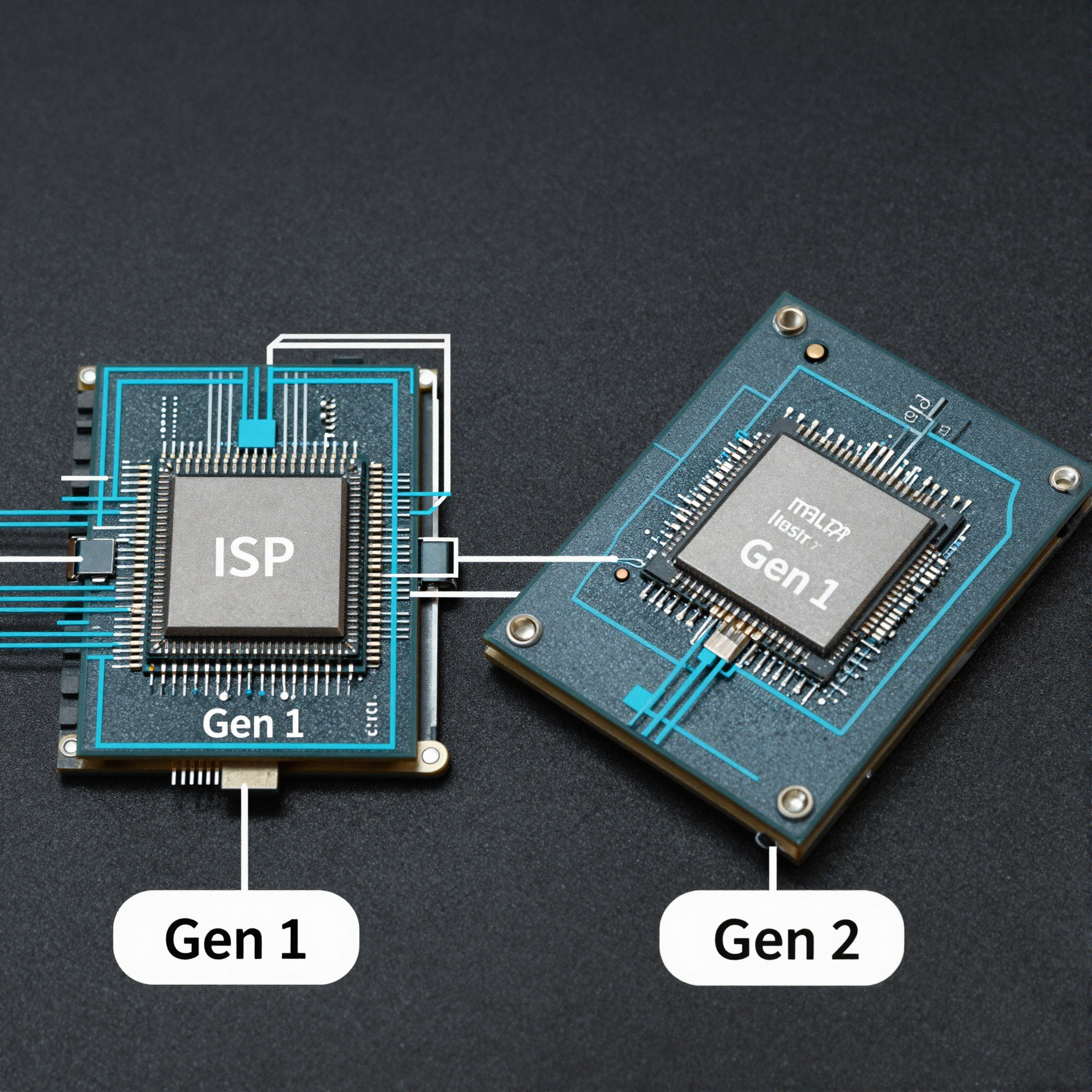 Side-by-side comparison of Genio 510/700 and 520/720 ISP block diagrams