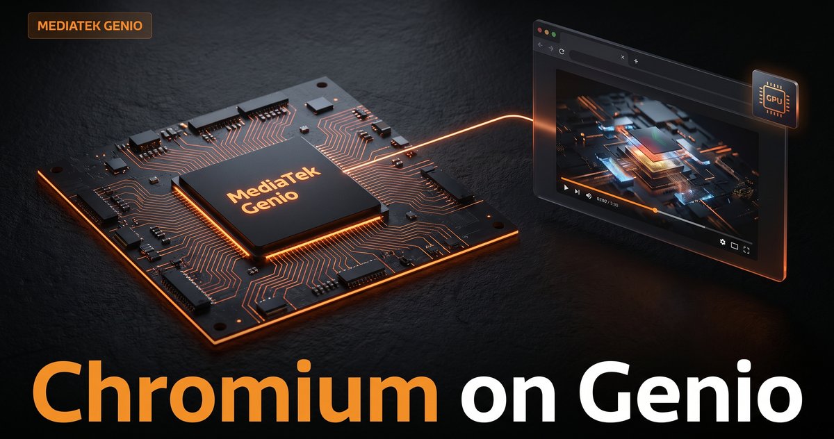Chromium browser playing hardware-decoded video on a MediaTek Genio device in kiosk mode