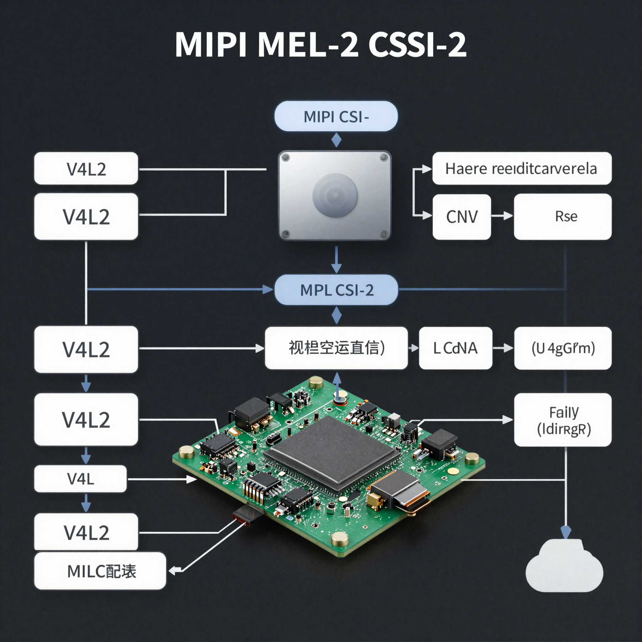 MediaTek Genio EVK with MIPI CSI camera module and terminal showing V4L2 device enumeration