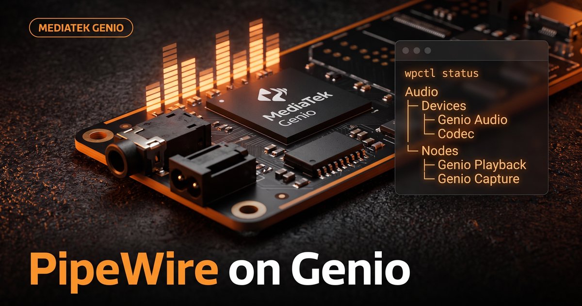 PipeWire and ALSA audio routing through the MediaTek Genio audio front end on an embedded Linux device