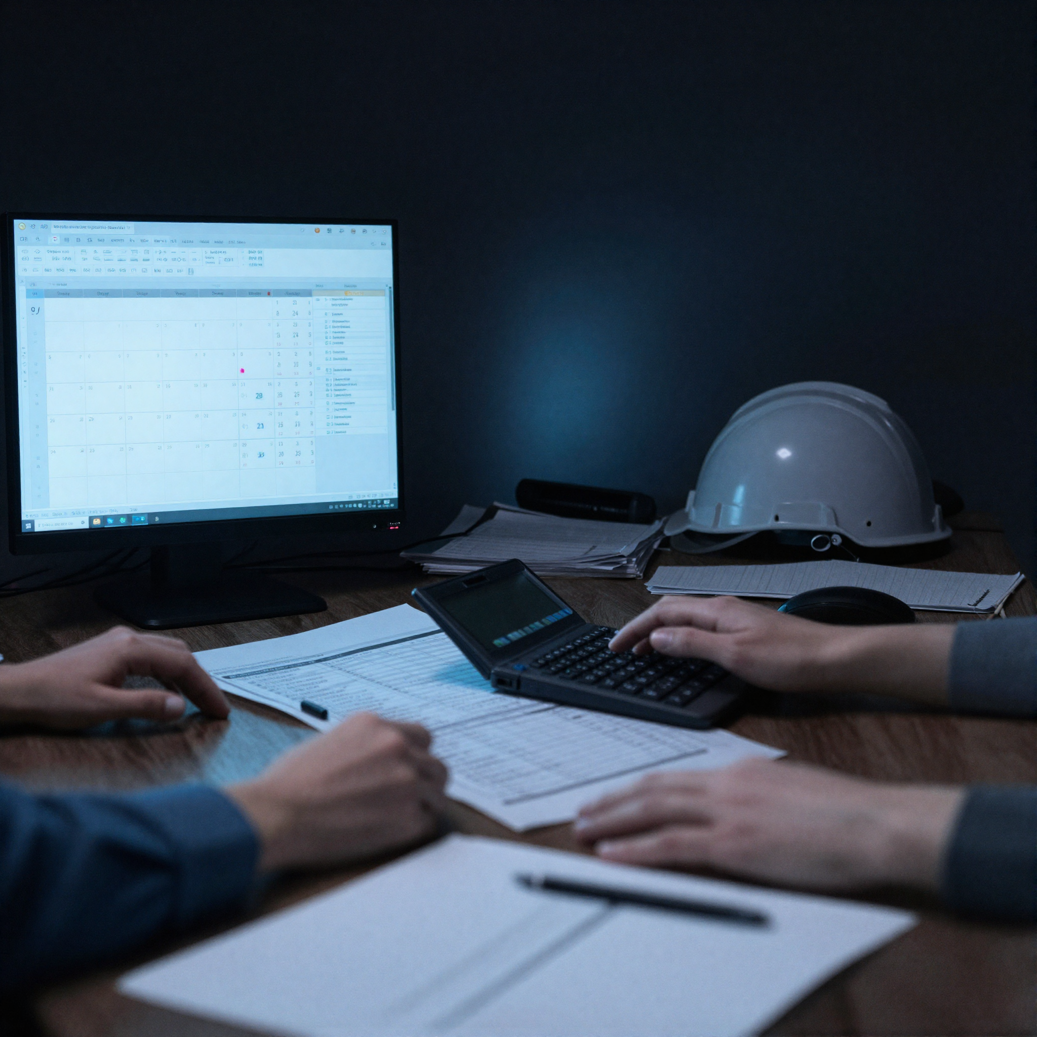 Engineer at workstation contrasted with budget spreadsheet, outsource embedded development vs in-house hire cost comparison