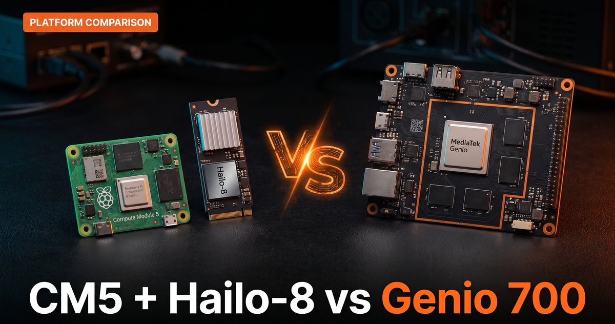 Raspberry Pi CM5 with Hailo-8 accelerator compared against the MediaTek Genio 700 for camera and edge AI products