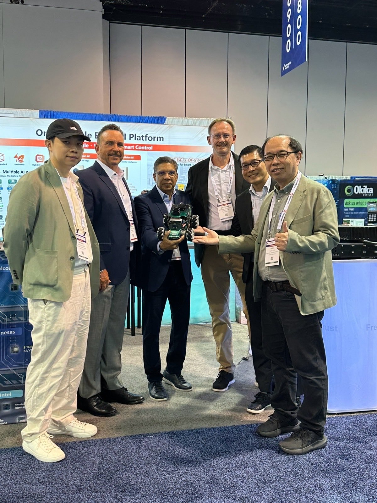The ProventusNova team at the MiTwell booth at Embedded World North America, where the robot's WiFi hotspot had to work