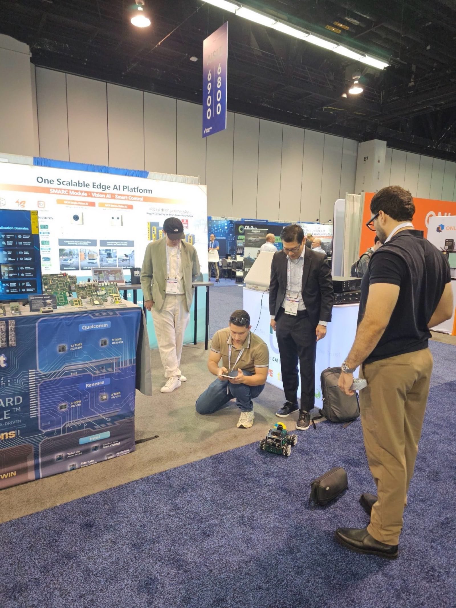 The ROSOrin robot being driven from a tablet dashboard on the show floor at Embedded World North America